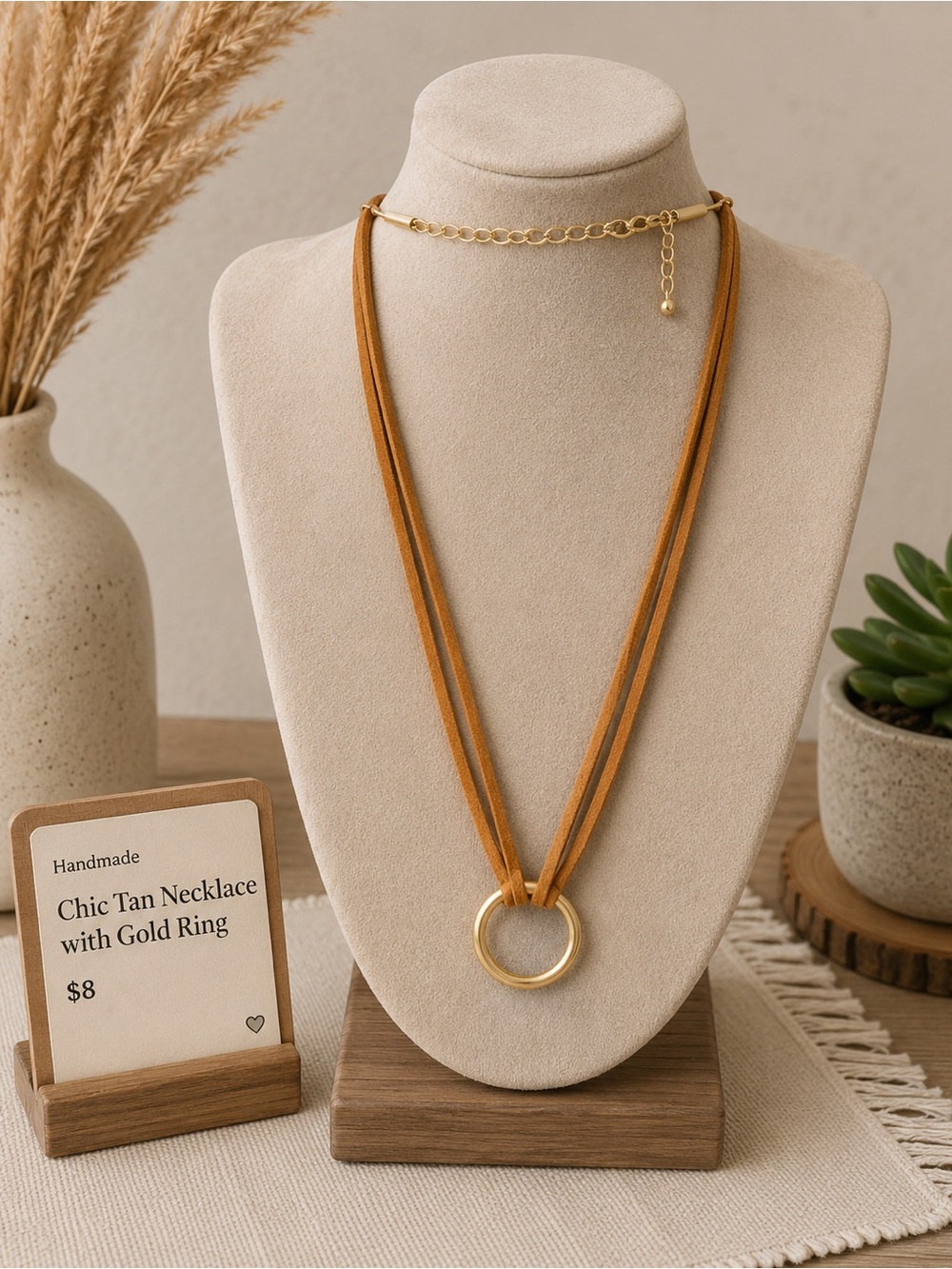 Chic Tan Necklace‎ with Gold Ring